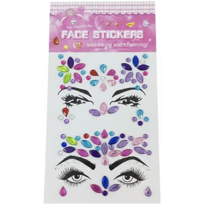 Colorful Crystal Stones Face Stickers Floral Geometric Face Stickers Festival Party Supplies for Women Girls - Image 1